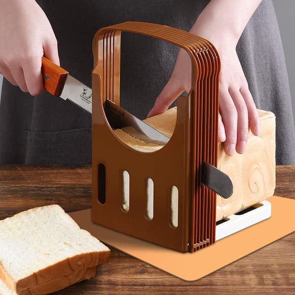 Bread Slicer for Homemade Bread, PERFETSELL 4 Thicknesses Adjustable Bread Slicing Machine Foldable (Brown)