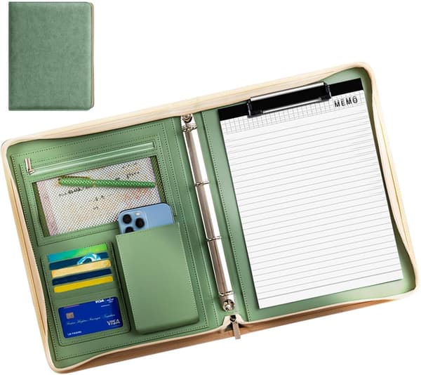 Padfolio til mænd, Lædermappe PU læder grøn - Grün