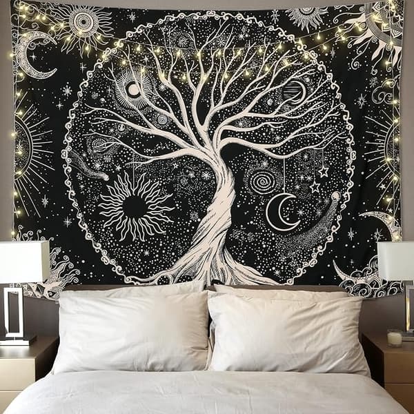 Tree of Life Tapestry Moonlight Black Psychedelic Tapestry
