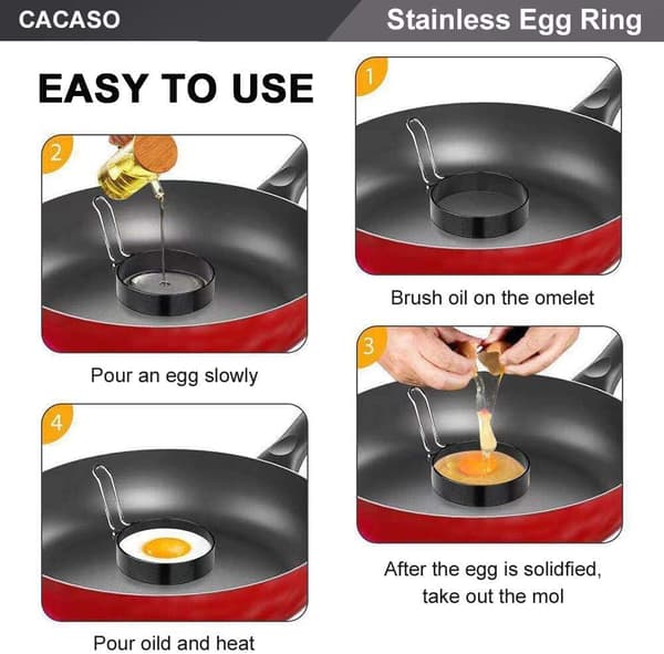 Eggringer i rustfritt stål, omelettform, non-stick eggringer med sammenleggbare håndtak, runde eggringer