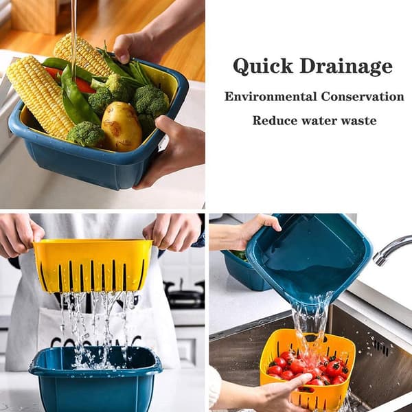 Kitchen Strainer with Lid Household Double-Layer Basket Multifunctional Fruit and Vegetable Storage Containers