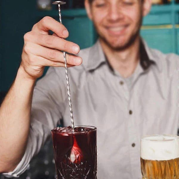 Rustfritt stål Rørskje Bar Spiralmønster Drinkshaker Muddler Rører Dobbel