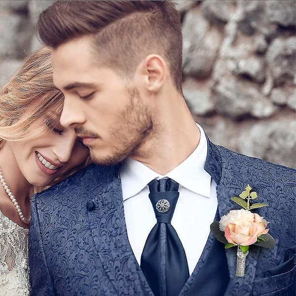 2 stk. Champagne Bryllups-boutonniere, Bryllupsblomst-armbånd