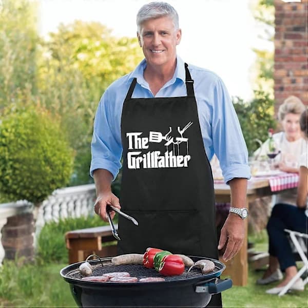 Morsomt forkle med to lommer, unisex, grillforkle, justerbart, svart.
