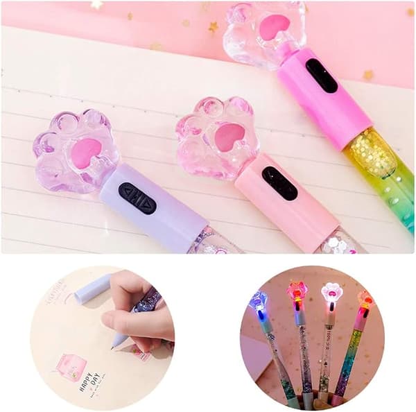 8 søde Kawaii-penne, 0,5 mm glitrende katteklo lysende kuglepen
