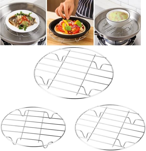 Dampstativ til ovn - 3-pak kølestativer i rustfrit stål 23/25/28cm - Rundt bagegitter til Airfryer