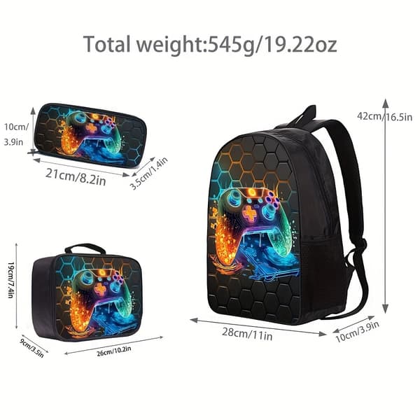 Trendy Patterned Backpack, Large Capacity Bookbag Three-Piece Set for Men (FMY) Model B Neon Model B Neon