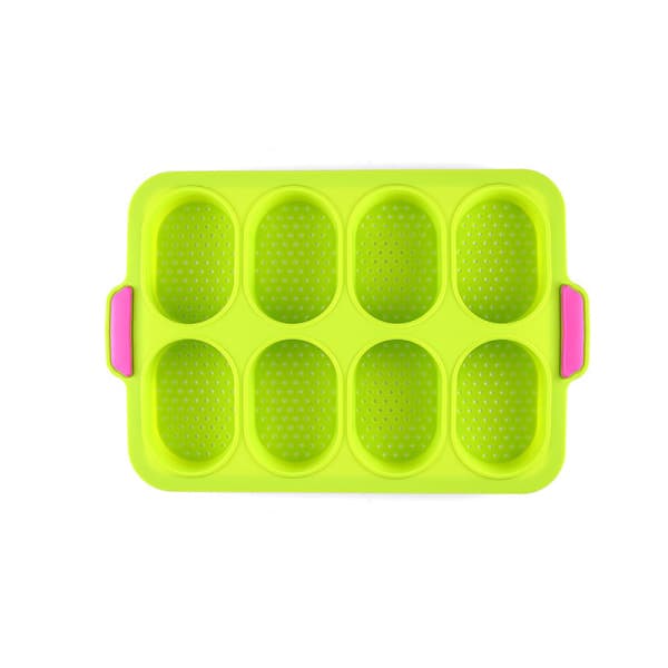Silikonbrødform med 8 celler, myk non-stick franskbrødform, perforert brødformbrett for DIY-baking