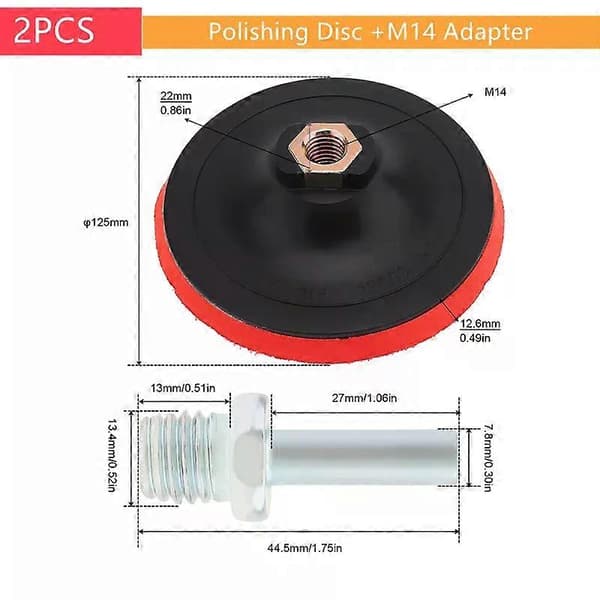 Gaibosi 125mm Polishing Pad Lightweight Hook Loop Backing M14 Drill Attachment Sanding Disc for Angle Grinder Disc with Adapter
