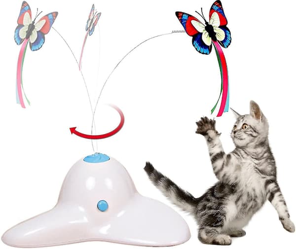 Interaktive leker for innekatter, automatisk elektronisk roterende sommerfugl