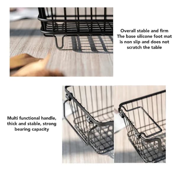 Stackable Wire Freezer Basket with Open Front and Foldable Handle for Vegetables, Fruits, Snacks, Kitchen Storage, Black