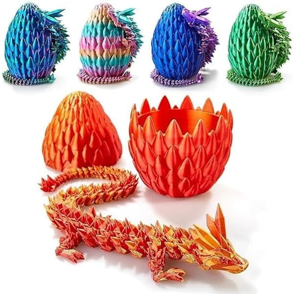 3D-printet drageegg, krystalldrager i drageegg, overraskelsesegg, leddet drage, gave til gutter og jenter