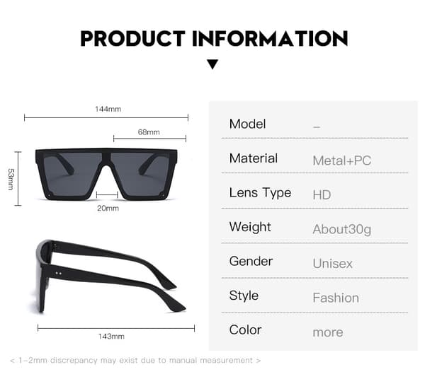Square Oversized Sunglasses for Women and Men, Trendy Flat Top Big Black Frame Sunglasses