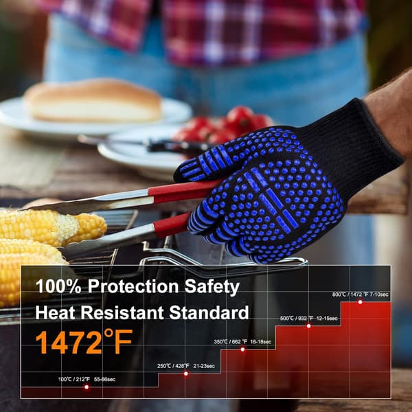 Blå - 1 par, BBQ-handsker, ovnhandsker varmebestandige op til 800°C