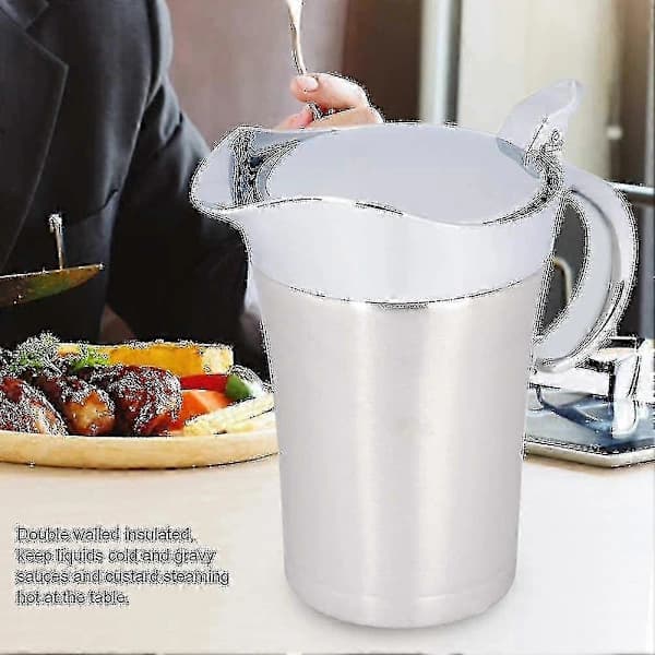 Dobbeltvægget sovsekande med hængslet låg, ideel sovseskål i rustfrit stål (750 ml) (FMY),A