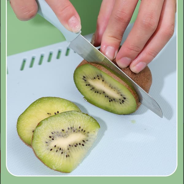 Plastic Cutting Board, Blue, Portable Fruit Chopping Board with Knife, Hanging Hole for Kitchen