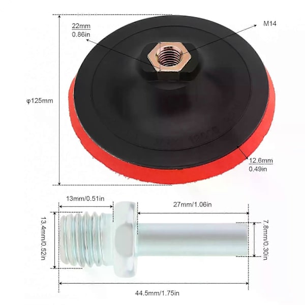 Gaibosi 125mm Polishing Pad Lightweight Hook Loop Backing M14 Drill Attachment Sanding Disc for Angle Grinder Disc with Adapter