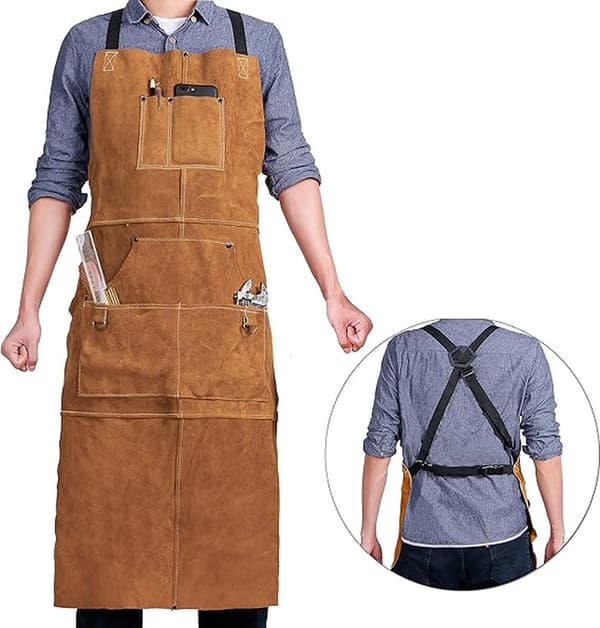 Læder Grillforklæde - 99x61 cm - Brun - Unisex - Justerbart Spænde - Perfekt Gave til Mænd og Kvinder