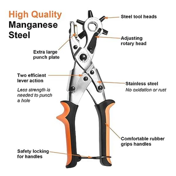 Leather Hole Punch, Set for Belts, Shoes, Fabrics, DIY and Craft Projects, Multi-Hole