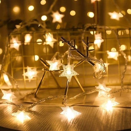 Fairy Lights LED-lyskæder stjerner batteri 6M 40LED stjerner varm hvid