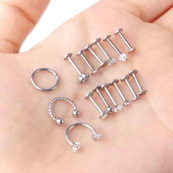12-25 Stk. 16G Tragusøreringe til Kvinder Mænd Brusk Labret Stud Piercing Smykker Sølv A - 18