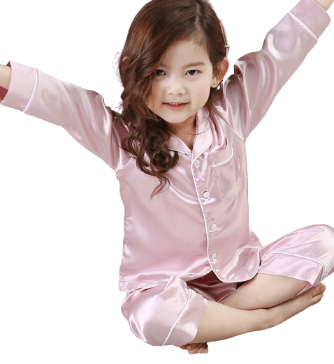 Pyjamas langermet sett for barn, silkepyjamas med knapping, sett rosa pink 130cm pink 130cm