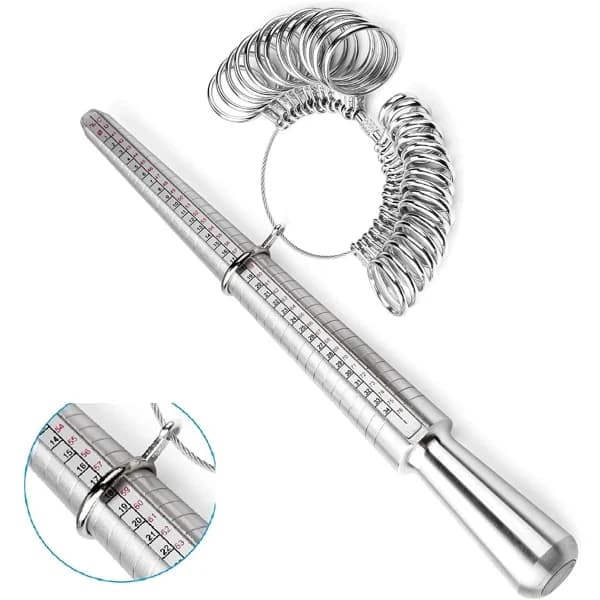 Sormusmittari sormuskooilla ja sormuspuikolla