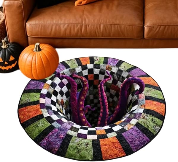 Halloween-gulvteppe 100 x cm sklisikkert rundt illusjons-teppe -