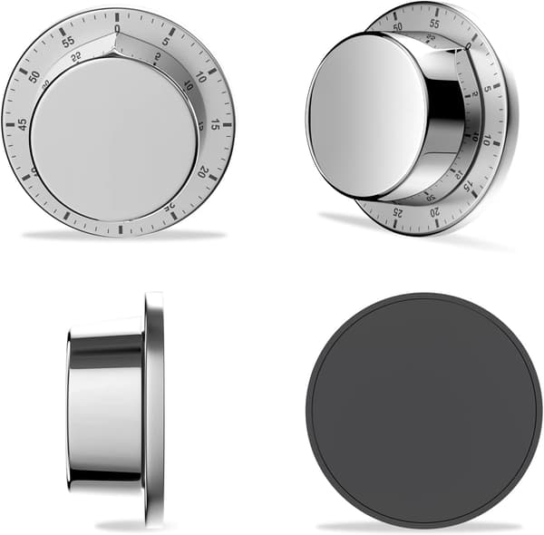 Mekanisk kjøkkentimer, 60 minutter adsorberende magnetisk timer, egnet for koking, matlaging (sølv)