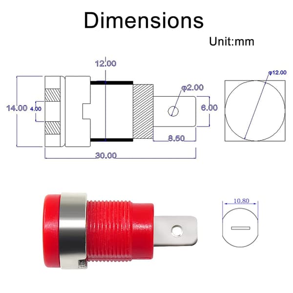 10 stk Hun-kontaktuttak - 4mm Hun-kontaktkontakt Bindingspost Adapter Panel/Chassis Loddetype