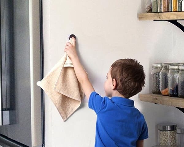 Self-adhesive towel holder - Towel hook - Kitchen towel click system - Towel clip - Child-friendly - 3 pieces