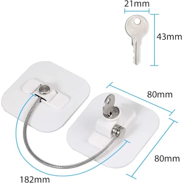 4-pack Freezer Door Lock with Self-Adhesive Cable Holder and Key