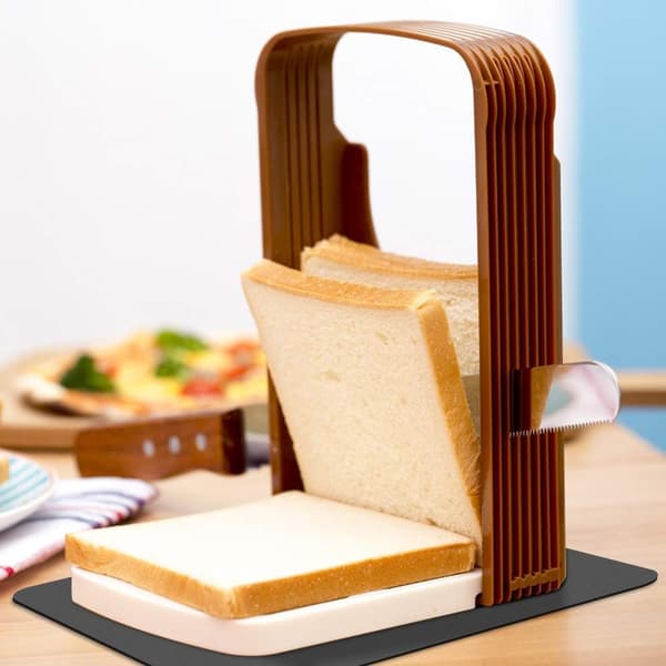 Bread Slicer for Homemade Bread, PERFETSELL 4 Thicknesses Adjustable Bread Slicing Machine Foldable (Brown)
