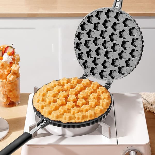 Waffle Iron Double-Sided Nonstick 180° Rotation 5 Min for Egg Waffles Cones [Ho]