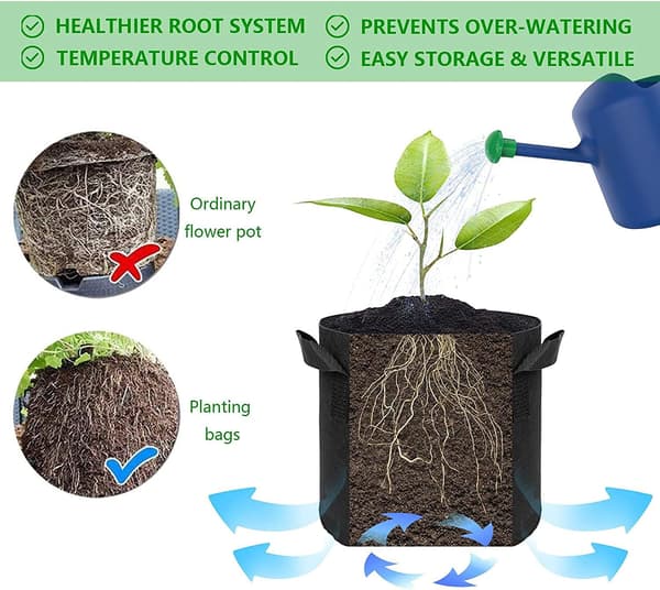 6-pack Planter Bags, Woven Fabric Pots with Handles for Planting