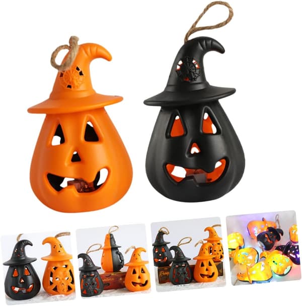 2 stk Halloween Lanterne Græskar Natlys Halloween Dekoration