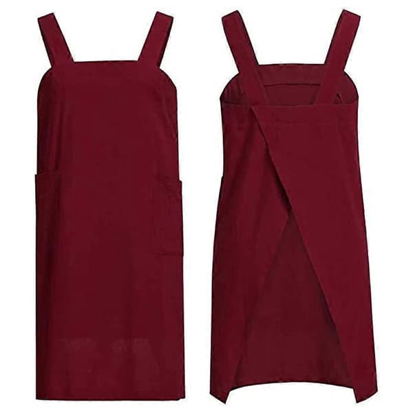 Bomulls- og linsforkle med kryssrygg for kvinner med store lommer rød m rød red m