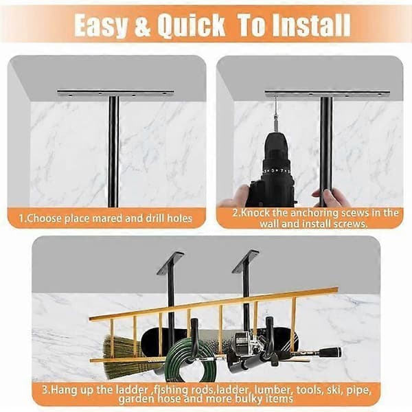 Ceiling Mounted Steel Storage Hook for Garage, Heavy Duty Storage Rack for Hanging Wood, Bicycles, Tools, Lumber, System