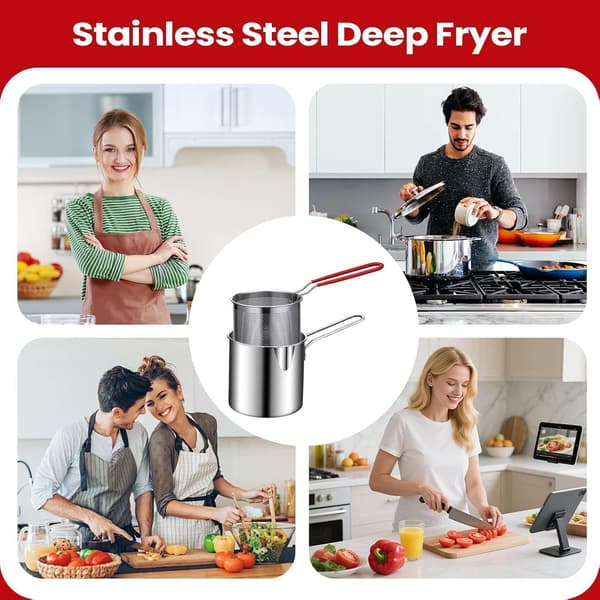 Rustfrit stål frituregryde | Pladsbesparende stegepande med kurv -