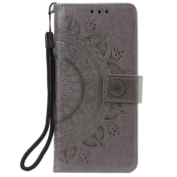 Preget Mandala Blomst Stativ Lommebok Skinnveske til Samsung Galaxy A40 Grå Grå Grå Grey Grey