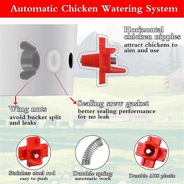 12 Pcs Horizontal Chicken Water Nipples with Drill, Leak-Proof Watering System for Poultry