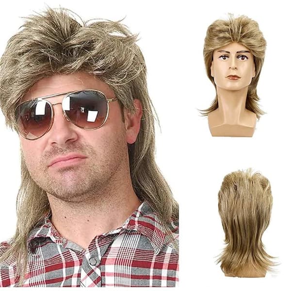 Mullet-parykker til mænd 80'er kostumer festtilbehør Cosplay paryk (lysebrun)