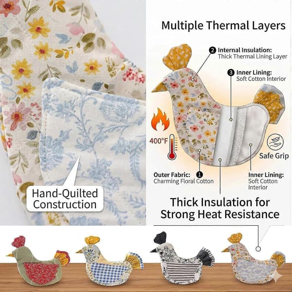 Chicken Shaped Heat Resistant Oven Mitt, Cute Chicken Potholder for Kitchen & BBQ Use
