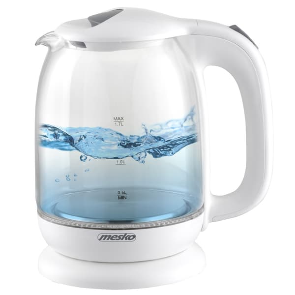 Mesko Lasinen vedenkeitin 1,7L 2200W - Valkoinen Transparent, Vit 2200