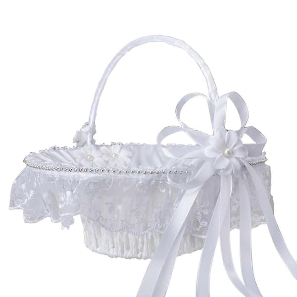 Unika bröllopsblomkorgar, elegant bröllopsdekor med spetsbröllopstillbehör för minnesvärd bröllopsceremonifest, blomsterflickakorg (25*27 cm)