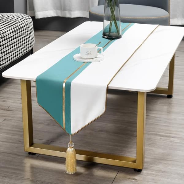 Simple and Modern Fabric Tablecloth Dining Table Coffee Table Table Flag (32*240cm, Sky Blue)