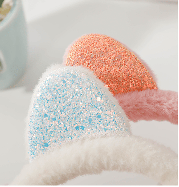Two Plush Sequin Ears for Kids - Warm Earmuffs for Winter Cold