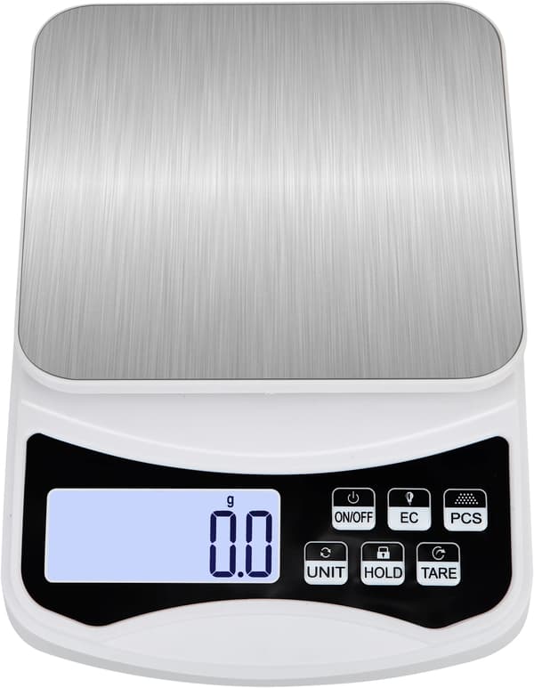 Digital Kitchen Scale with Precision 5kg/0.1g, Food Scale with Multiple Units for Cooking Baking BBQ, Tare Function, White ABS Plastic