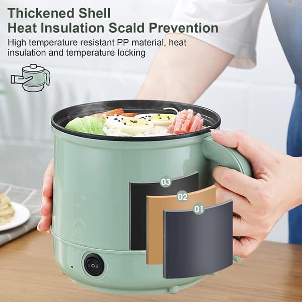 Multifunksjonell elektrisk gryte, mini elektrisk dampkoker, veldig egnet for nudler/pasta/egg/suppe/biff (grønn) green