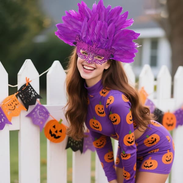 Maskerad ansiktstäckning Halloween fjäder halv ansikte hår Voilett - Voilett